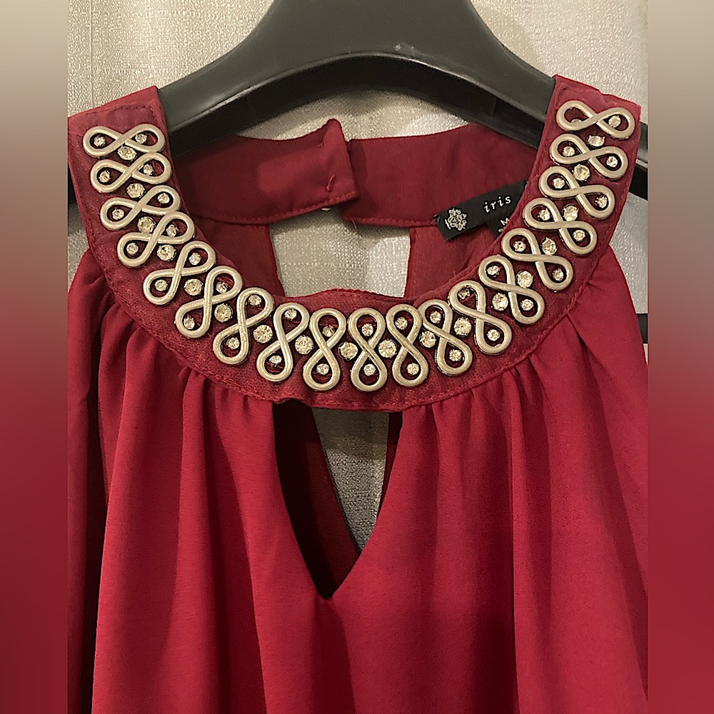 Red blouse.